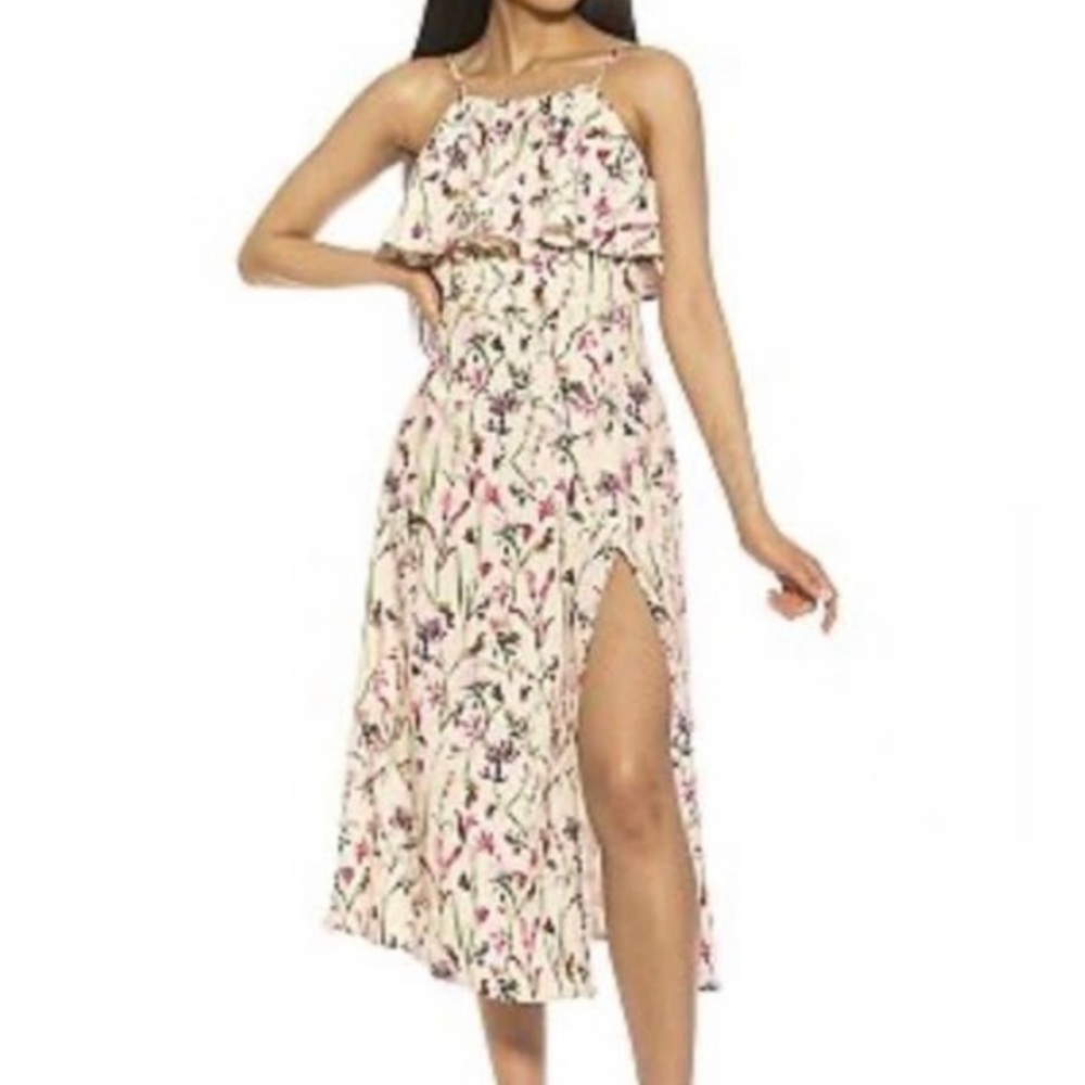 Alexia Admor Hailee Halter Side Slit Fit & Flare Dress Beige Floral  Size 12